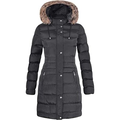 Spindle Womens Long Fur Trimmed Hooded Padded…