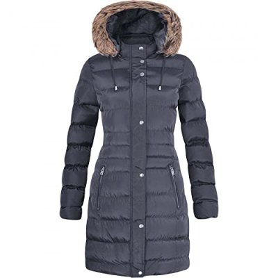 Spindle Womens Long Fur Trimmed Hooded Padded…