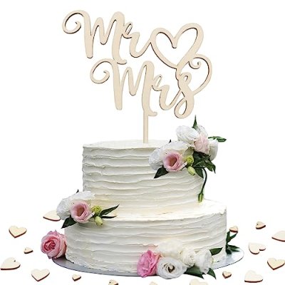 Mr and Mrs Cake Topper Wooden Rustic Wedding Cake…