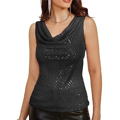 Grace Karin Sequin Cowl Neck Top