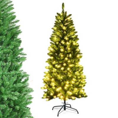 COSTWAY Pre-lit Slim Christmas Tree