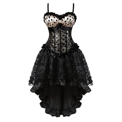 Grebrafan Steampunk Corset with Skirt Polka Dot…