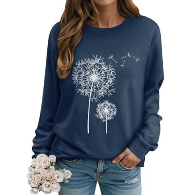 Dresswel Women Dandelion Print Sweatshirt Crew…