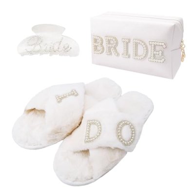 Bride to Be Gifts Set with Makeup Bag, Slippers,…