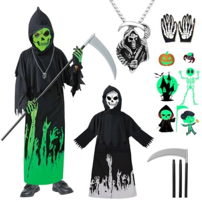 Grim Reaper Costume Kids Boys 7-9 Glow In The…