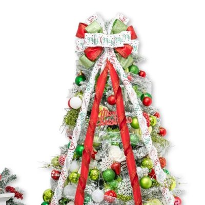 Grinch Print Tree Topper Bow