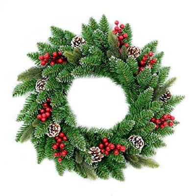 SHATCHI Artificial 55cm Lit Christmas Tree Wreath…
