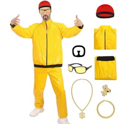 shengo 90s Rapper Costume, Adults Yellow & Black…