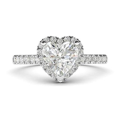 Sterling Silver Heart-shaped Moissanite Halo…