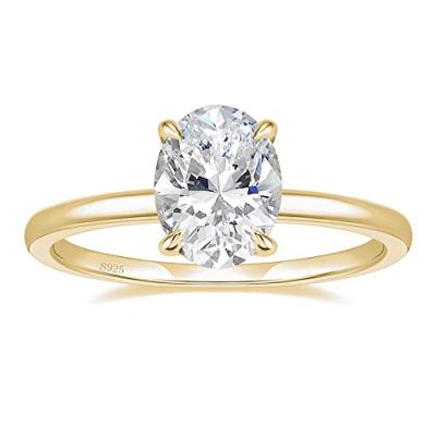 EAMTI Sterling Silver Oval Cut CZ Engagement Ring