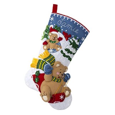 Bucilla Plaid, Sledding Bears 18" Felt Applique…