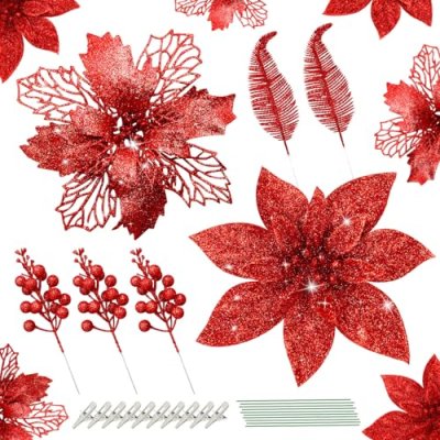Yueshop Glitter Poinsettia Set
