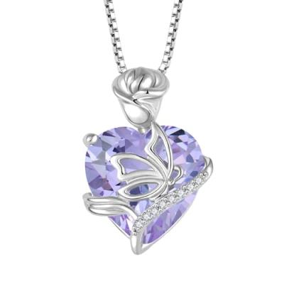 FJ June Birthstone Silver Necklace