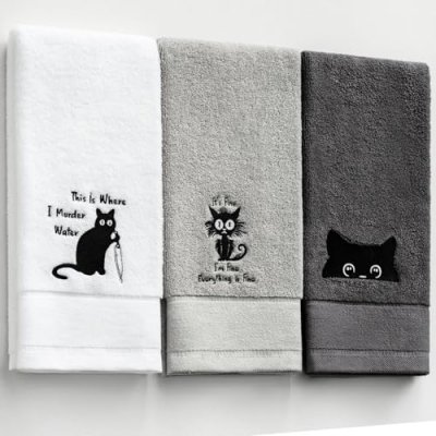 HunnmingRe Black Cat Hand Towels