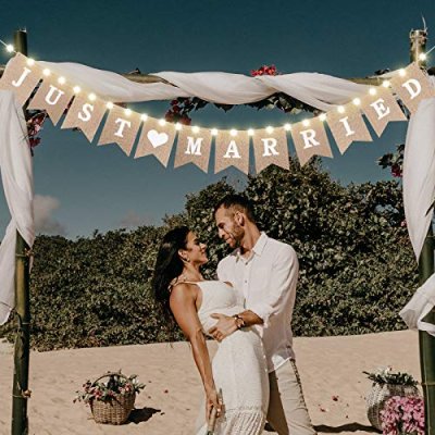 Just Married Burlap Banner, Wedding Bunting…