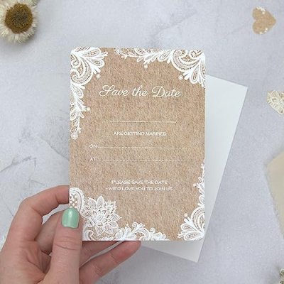 Rustic Lace Save the Date Cards