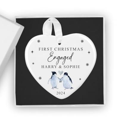 Custom Engaged Ceramic Bauble - Penguin Ornament