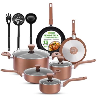 NutriChef 13-Piece Non Stick Cookware Set – PTFE…