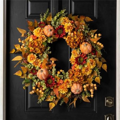Autumn Hydrangea Pumpkin Wreath