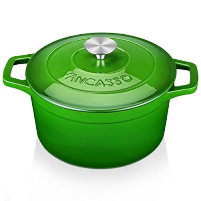 vancasso Cast Iron Pot with Lid, 4 Liters Green…
