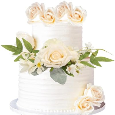 Gyufise 1Pcs Pre-Made Cake Topper White Flowers…